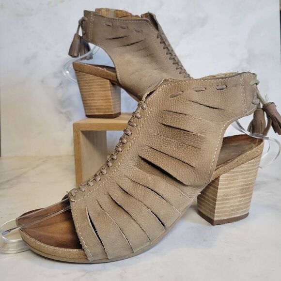 Miz Mooz Maddie Brown Leather Open Toe Heeled Sandals Size 38 7.5-8 - Picture 1 of 9